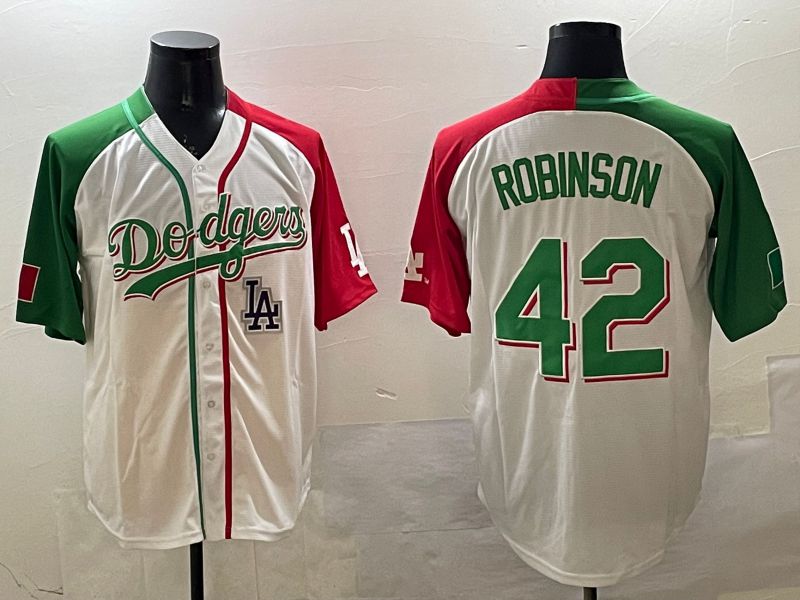 Men Los Angeles Dodgers 42 Robinson White Green Game 2025 Nike MLB Jersey style 9